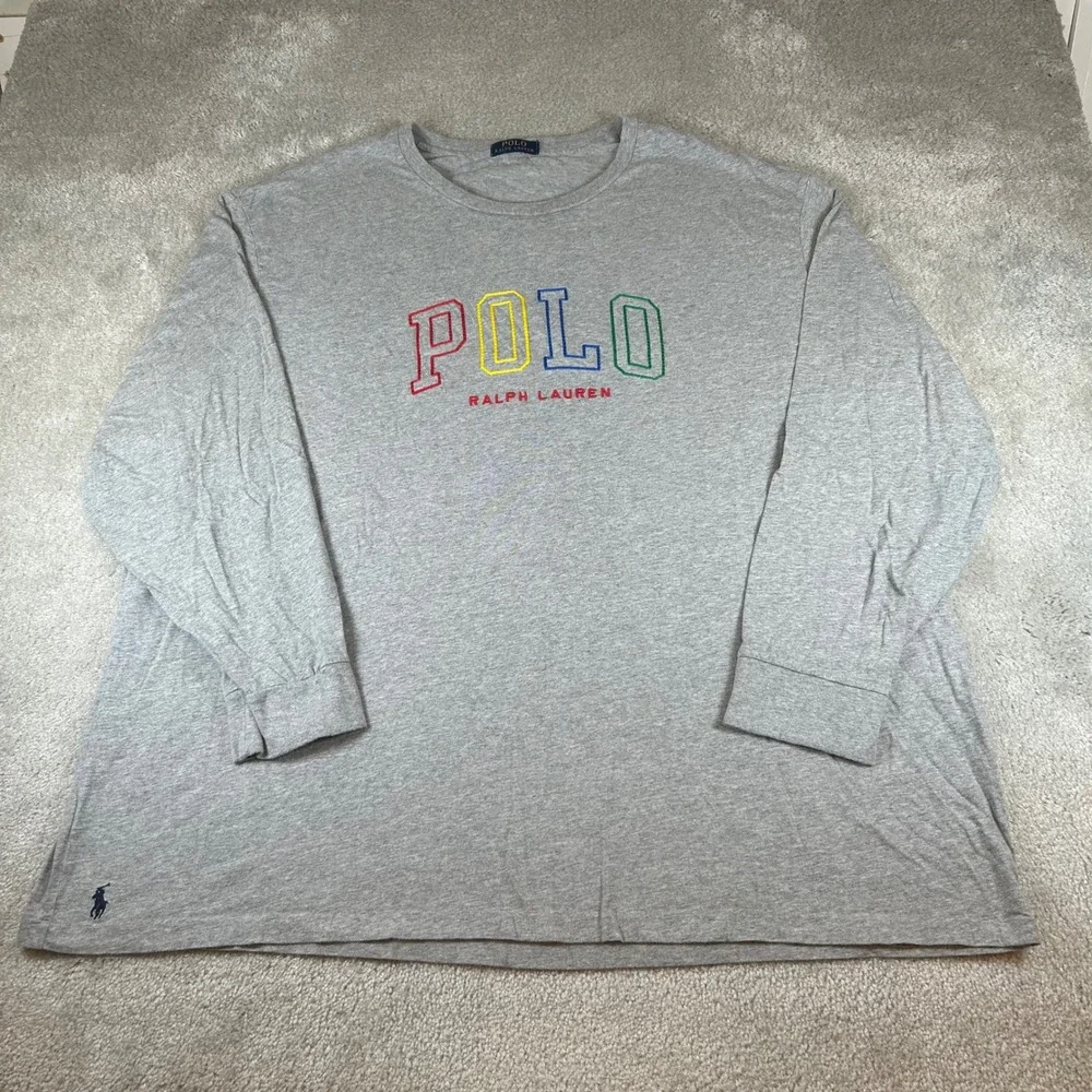 Polo Ralph Lauren Long Sleeve T-Shirt Mens 4XL Gray Multi-Color Spellout Logo